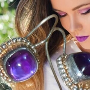 Heirloom estate amethyst silver earrings hand crafted